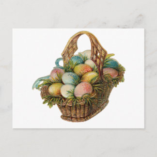 Cartão Postal De Festividades Colorful Easter Eggs Fill a Vintage Easter Basket