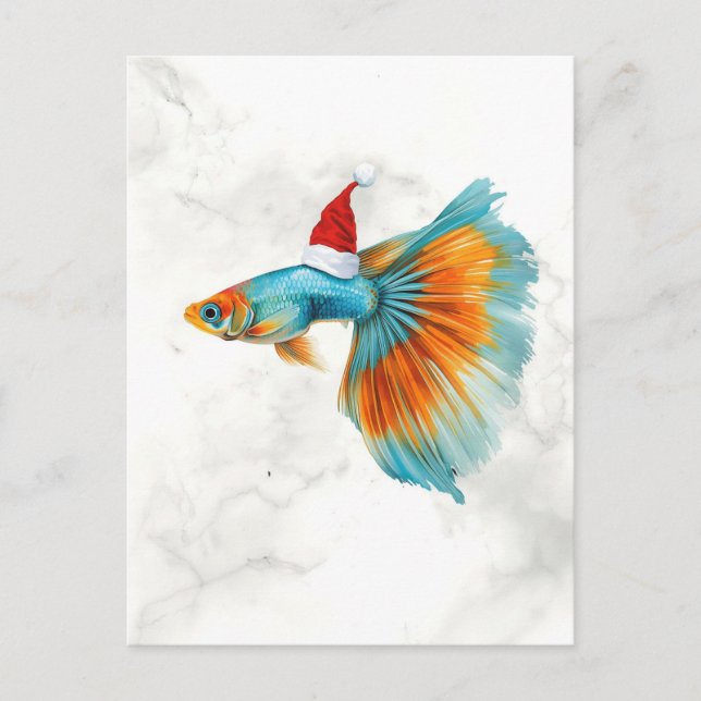 Cartão Postal De Festividades Colorful Guppy Fish Christmas (Frente)