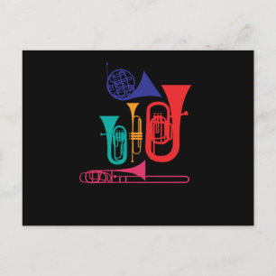 Cartão Postal De Festividades Colorful Wind Musical Instrument Musician Player
