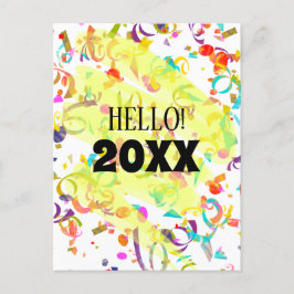 Cartão Postal De Festividades Colorida Confetti Novo Ano Amarelo