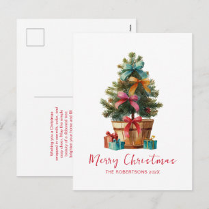 Cartão Postal De Festividades Coloridos Laços Árvore de Natal Rústica Cartão Pos