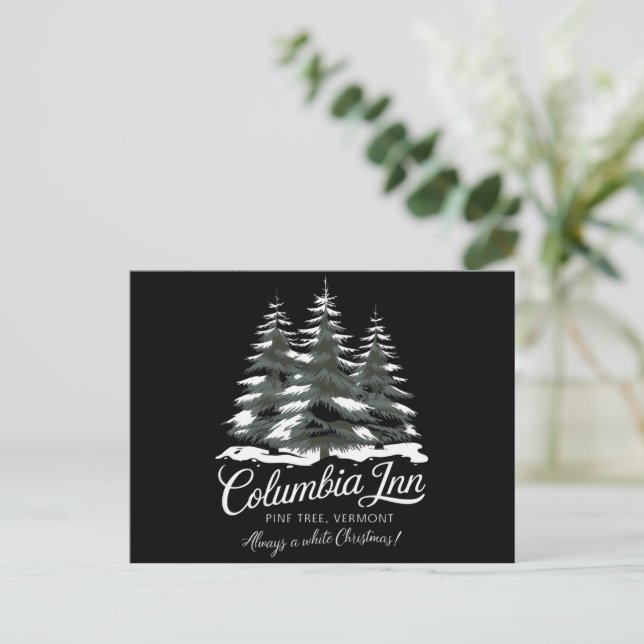 Cartão Postal De Festividades Columbia Inn Pine Tree Vermont Um Natal Branco (Em pé/Frente)
