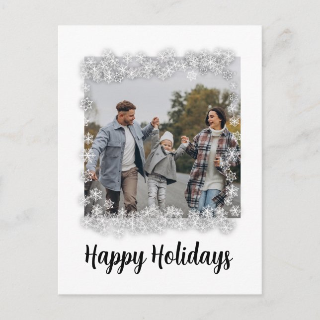 Cartão Postal De Festividades Com Flocos de Neve (Frente)