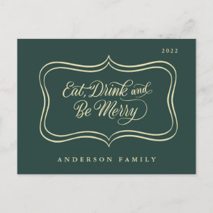 Cartão Postal De Festividades Coma bebida e seja feliz Natal clássico Quadro Dou