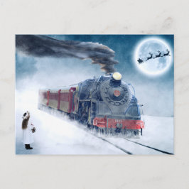 Cartão Postal De Festividades Comboio de Natal à meia-noite com Garota e Papais