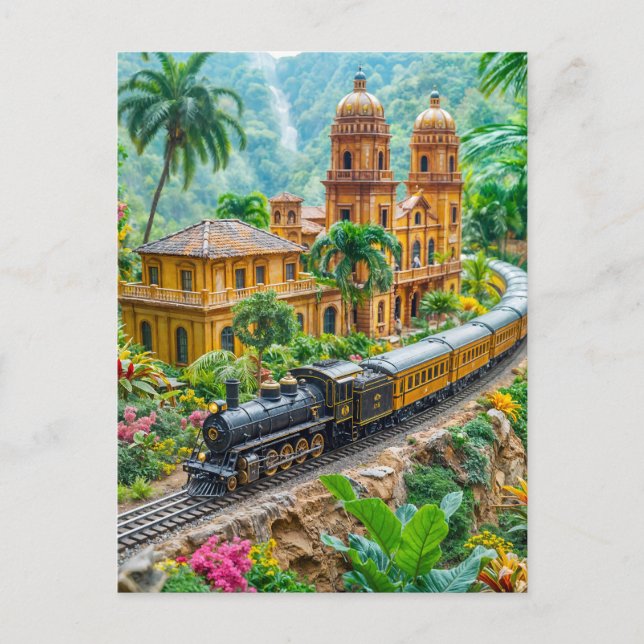 Cartão Postal De Festividades Comboio miniatura através do palácio tropical (Frente)