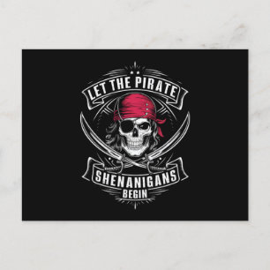 Cartão Postal De Festividades Começam as Travessuras Piratas do Crânio de Hallow