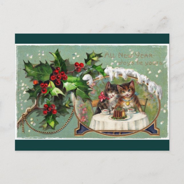 Cartão Postal De Festividades Comemorando gatinhos do ano novo (Frente)