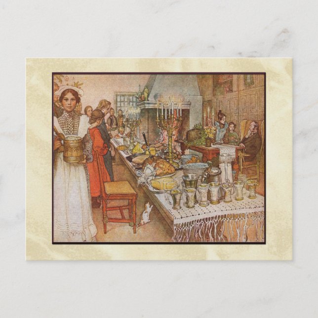 Cartão Postal De Festividades Comensal da Noite de Natal de Carl Larsson (Frente)