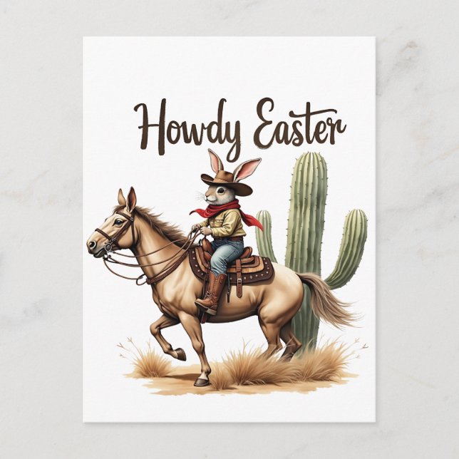 Cartão Postal De Festividades Como Coelhinho da Páscoa cavalgando um cowboy equi (Frente)