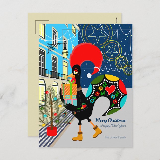 Cartão Postal De Festividades Compro de Natal com o Galo Português (Frente/Verso)
