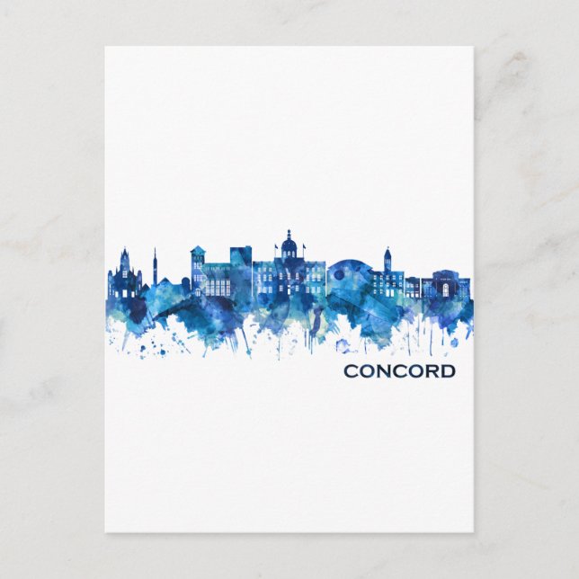 Cartão Postal De Festividades Concord New Hampshire Skyline Blue (Frente)