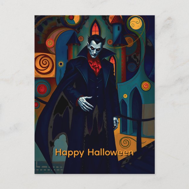 Cartão Postal De Festividades Conde Dracula Feliz Halloween (Frente)