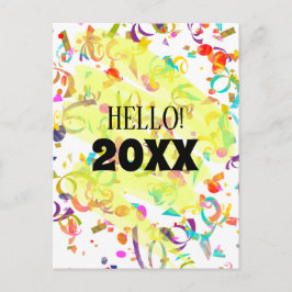 Cartão Postal De Festividades Confete Colorido Ano Novo Rabisco Amarelo
