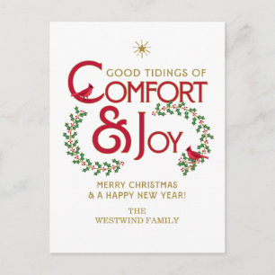 Cartão Postal De Festividades Conforto e Alegria de Natal Cardinal Personalizado
