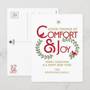 Cartão Postal De Festividades Conforto e alegria Feliz Natal Holly