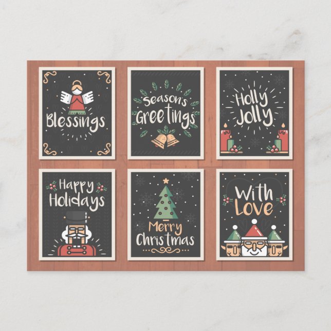 CARTÃO POSTAL DE FESTIVIDADES CONJUNTO DE PLACAS DE NATAL DESENHADO À MÃO (Frente)