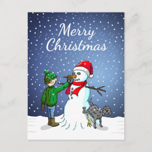 Cartão Postal De Festividades Construção de boneco de neve