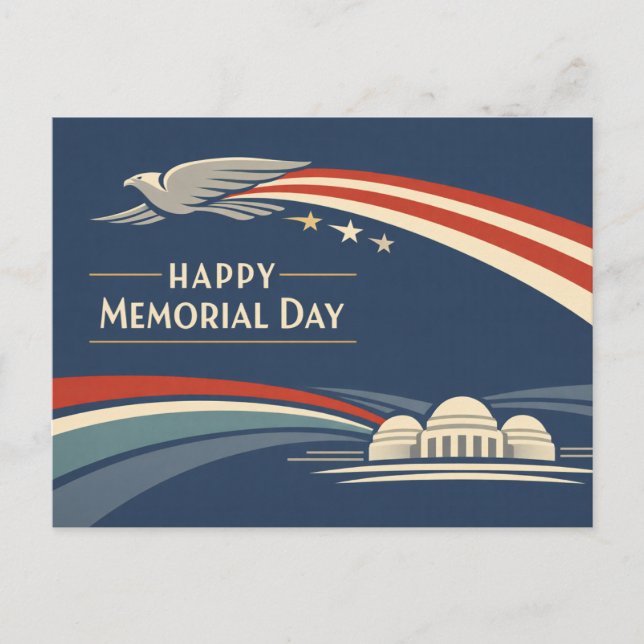 Cartão Postal De Festividades Contemporary Red White Blue Eagle Memorial Day  (Frente)