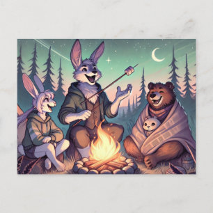 Cartão Postal De Festividades Contos Cozy Campfire - Cony & Bear Debaixo das Est