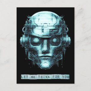 Cartão Postal De Festividades Controle da mente Cyberpunk Robot Blue Grunge