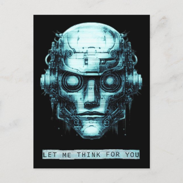 Cartão Postal De Festividades Controle da mente Cyberpunk Robot Blue Grunge (Frente)