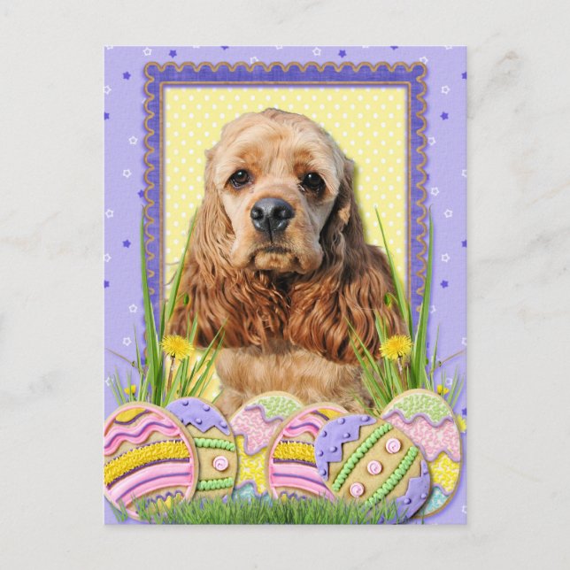 Cartão Postal De Festividades Cookies de Ovos de Páscoa - Cocker Spaniel (Frente)