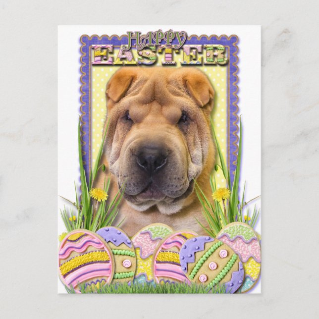 Cartão Postal De Festividades Cookies de Ovos de Páscoa - Shar Pei (Frente)