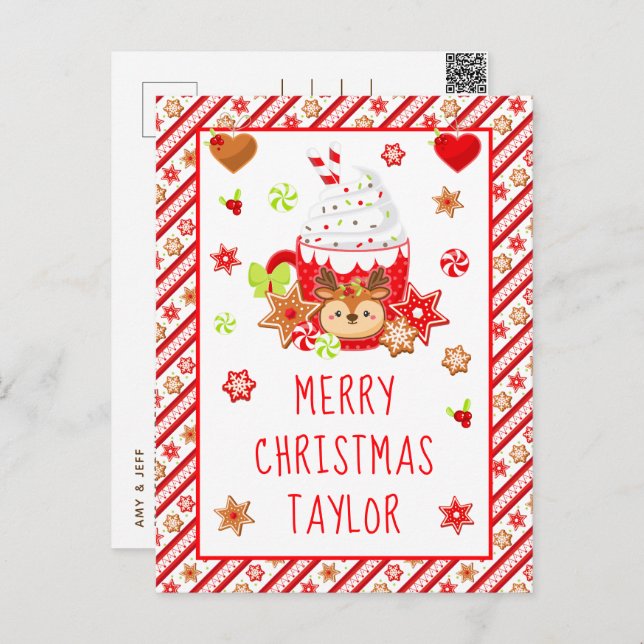 Cartão Postal De Festividades Cookies e Cacau Vermelho Feliz Natal (Frente/Verso)