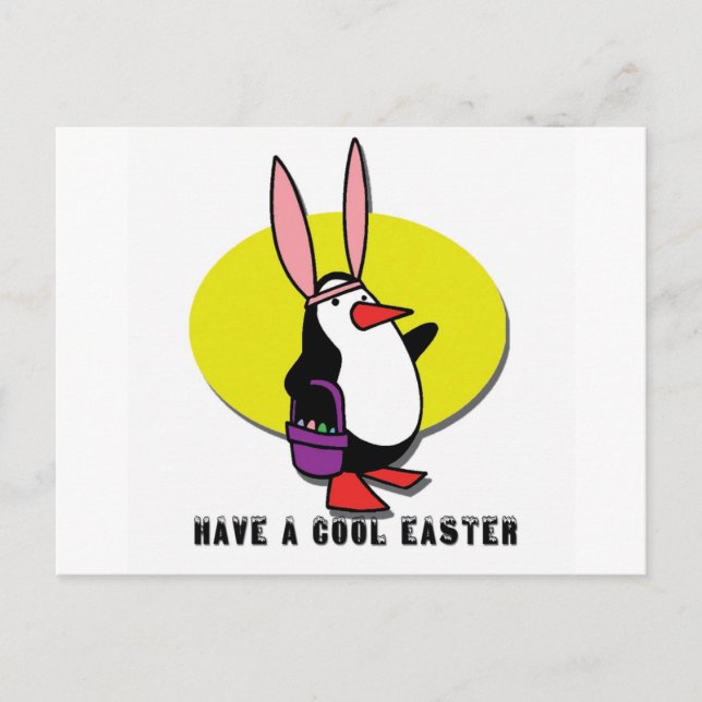 CARTÃO POSTAL DE FESTIVIDADES COOL EASTER BUNNY PENGUIN (Frente)