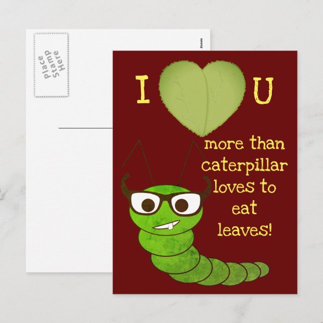 Cartão Postal De Festividades Cool funny nerdy cute caterpillar Valentine's Day (Frente/Verso)