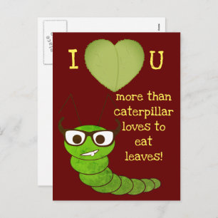 Cartão Postal De Festividades Cool funny nerdy cute caterpillar Valentine's Day
