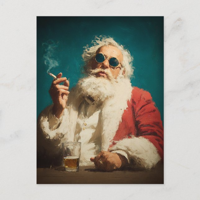 Cartão Postal De Festividades Cool Retro Santa Portrait (Frente)