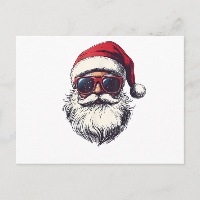 Cartão Postal De Festividades Cool Santa Claus Face Retro Sunglasses Christmas M (Frente)