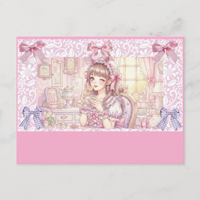 Cartão Postal De Festividades Coquette Tea Time – Pastel Ribbon  (Frente)