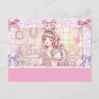 Cartão Postal De Festividades Coquette Tea Time – Pastel Ribbon 