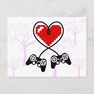 Cartão Postal De Festividades Coração do Controlador Gamer para o Namorados do