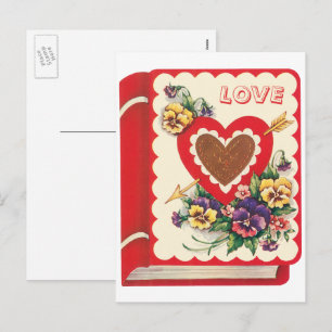 Cartão Postal De Festividades Coração e Flores do Livro de Amor de Namorados B