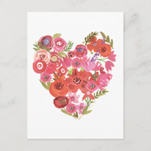 Cartão Postal De Festividades Coração Floral de Aquarela   Namorados Quic II