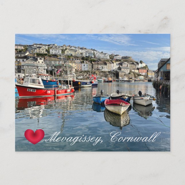 Cartão Postal De Festividades Coração Personalizado Mevagissey Peixe Desembarque (Frente)