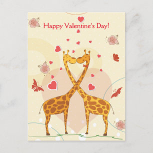 Cartão Postal De Festividades Coração Vermelho das Girafas felizes dias de os na