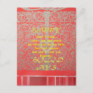 Cartão Postal De Festividades Coração Vermelho e Dourado com Glitter: Feliz Nata