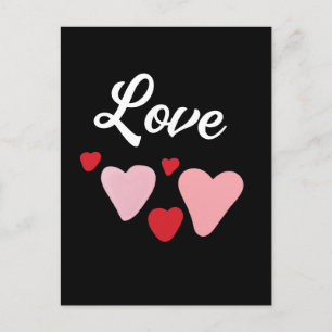 Cartão Postal De Festividades Corações de Aquarela Vermelhos e Rosados Amor no D
