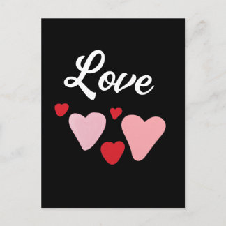 Cartão Postal De Festividades Corações de Aquarela Vermelhos e Rosados Amor no D