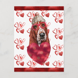 Cartão Postal De Festividades Corações de Basset Hound Presente de Dia dos Namor
