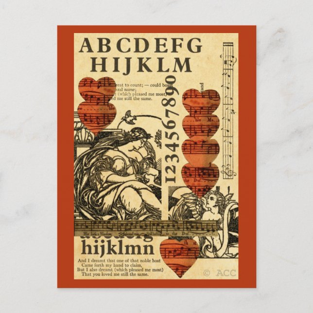 Cartão Postal De Festividades Corações de música namorados (Frente)