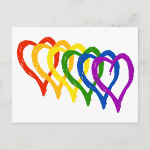 Cartão Postal De Festividades Corações em camadas do Orgulho gay namorados Arco-