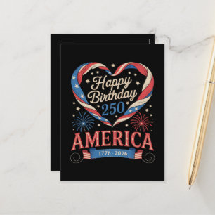 Cartão Postal De Festividades Corações EUA 1776 2026 Julho Aniversário de 250 an