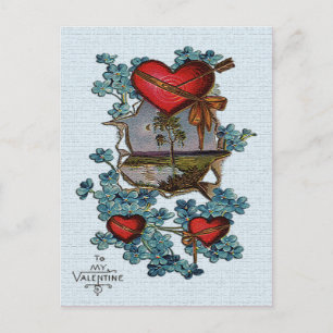 Cartão Postal De Festividades Corações Vermelhos, Placa de Árvore e Lago do N