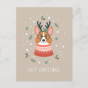 Cartão Postal De Festividades Corgi de Natal Aconchegante